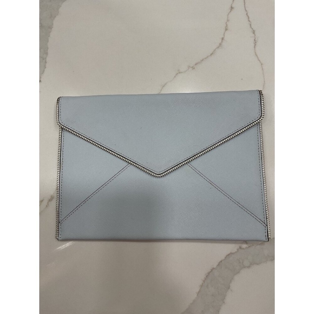 Rebecca Minkoff Leo Envelope Zipper Edge Powder Blue Leather Clutch Purse